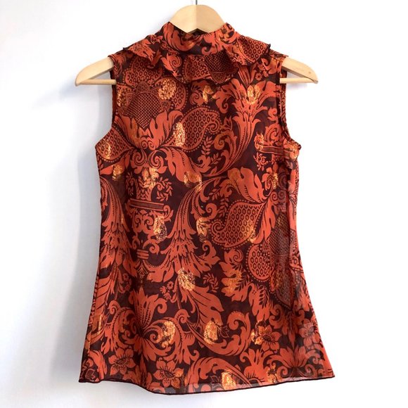 ANNA SUI for TARGET Sheer Tank Top Ruffle Neck XS - Picture 2 of 12